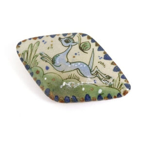 Vintage Mexico Ken Pottery Belt Buckle Deer Signed Hand Made